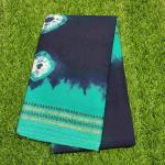 Women Dark Blue with Light Green Cotton Fancy Saree with Floral Motifs & Soft Texture