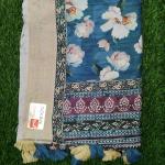 Women Light Blue Cotton Fancy Saree with Minimal Print & Elegant Finish